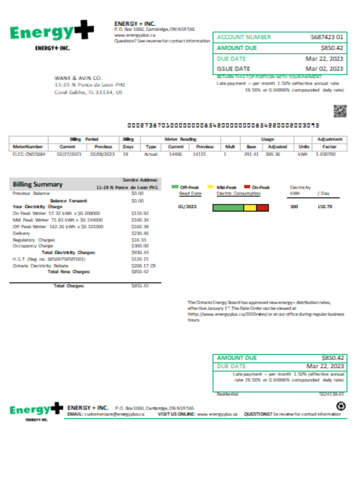 Energy Plus electricity utility business bill, SCR PSD template
